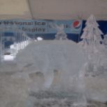 Ice Sculpture Scene with Bear Catching a Fish